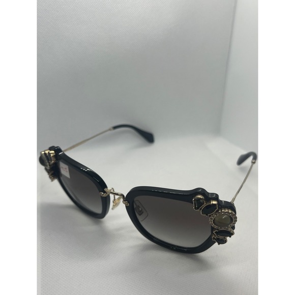 Miu Miu Black Embellished Sunglasses Designer Frames Italy SMU03S Black Gold - Picture 1 of 6